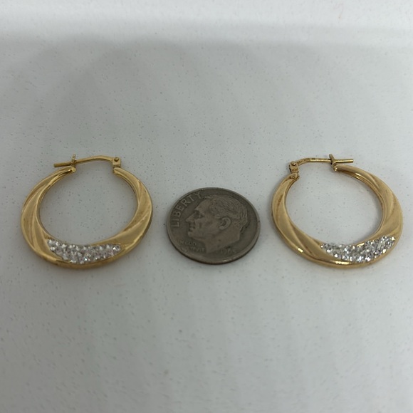 Sterling Silver Gold Plated Pave’ Earrings Lever Back Reversible New - Picture 4 of 5